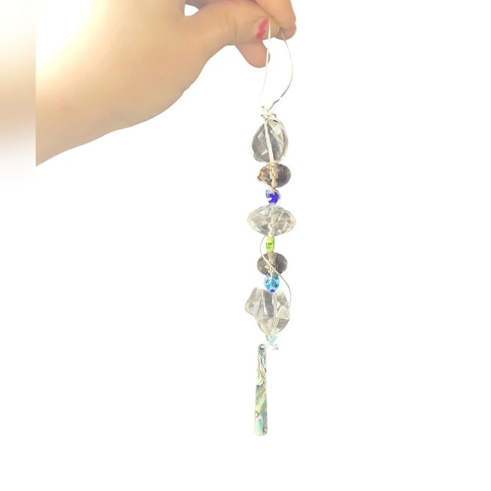 Handmade Glass Bead & Millefiori Heart Suncatcher with Abalone Accent